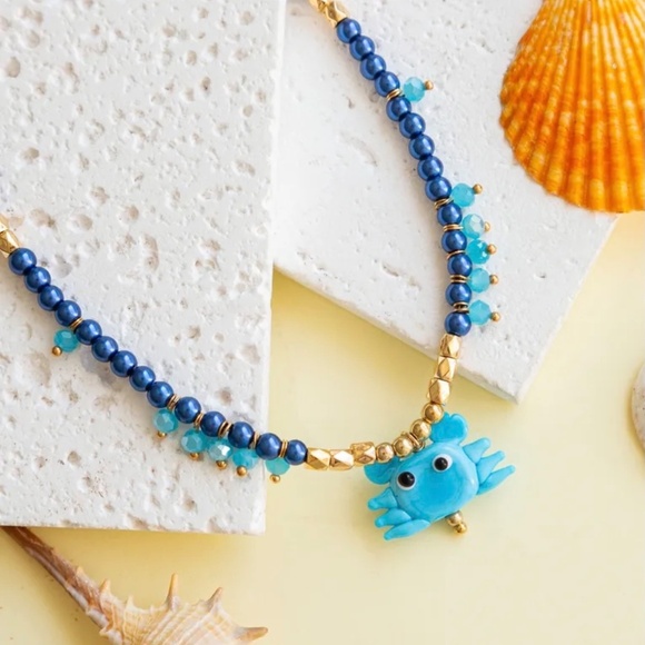 Shell bandana necklace, scarf necklace, 2 piece set , crab necklace - Picture 2 of 9